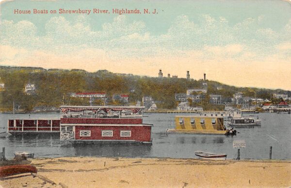 Highlands New Jersey House Boats On Shrewsbury River, Color Lithograph PC U10143
