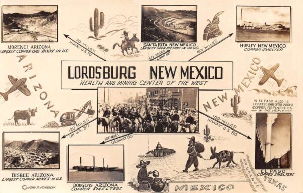 Lordsburg New Mexico Health and Mining Greeting Multiview Real Photo PC AA70771