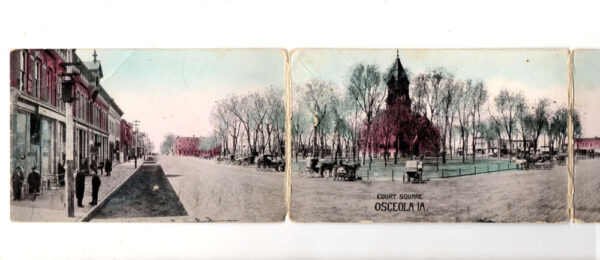 Osceola Iowa Court Square Street Scene Tri-Fold Vintage Postcard AA70783