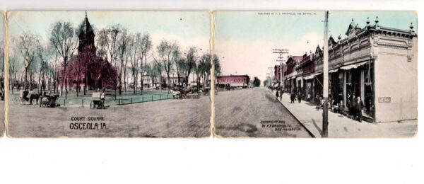 Osceola Iowa Court Square Street Scene Tri-Fold Vintage Postcard AA70783 - Image 2
