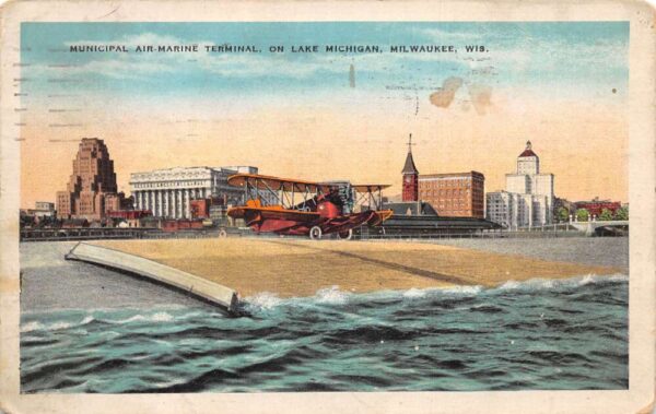 Milwaukee Wisconsin Air Marine Terminal Lake Michigan Seaplane PC AA70789