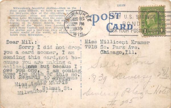 Milwaukee Wisconsin Air Marine Terminal Lake Michigan Seaplane PC AA70789 - Image 2