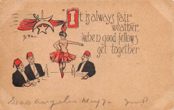 Masonic Shriners Greetings Lady Dancing Vintage Postcard AA70799