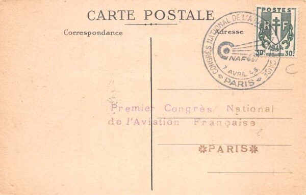 Paris France Premier Congres National de l'Aviation Airplane PC AA70809 - Image 2