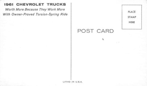1961 Chevrolet Truck Model C5309 Stake Auto Advertising Postcard AA70810 - Image 2