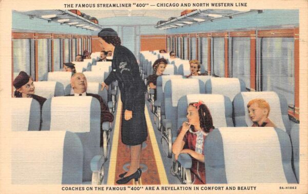 Chicago North Western Line Streamliner 400 Train Coach Car Interior PC AA70817