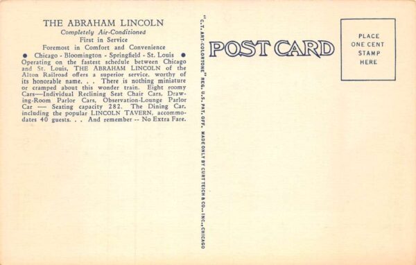 Alton Railroad Abraham Lincoln Steamline Diesel Train Vintage Postcard AA70819 - Image 2