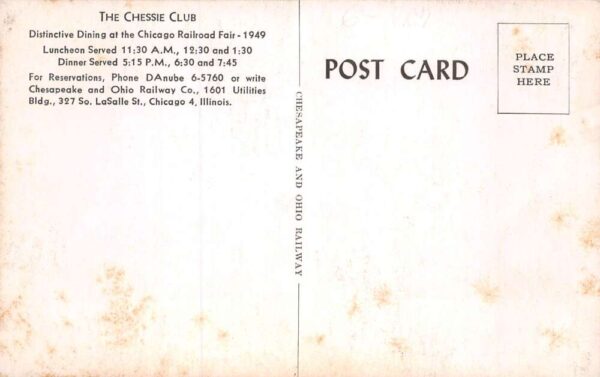 Chicago Illinois Railroad Fair 1949 The Chessie Club Diner Postcard AA70822 - Image 2