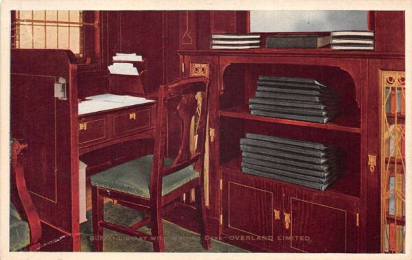 Overland Limited Railroad Buffet Library with Writing Desk Postcard AA70837