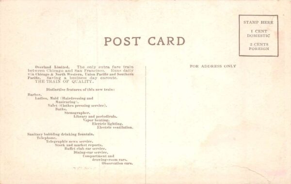 Overland Limited Railroad Buffet Library with Writing Desk Postcard AA70837 - Image 2