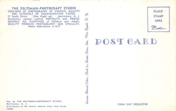 Morristown New Jersey Zeltsman Photocraft Studio Interior Postcard AA70965 - Image 2