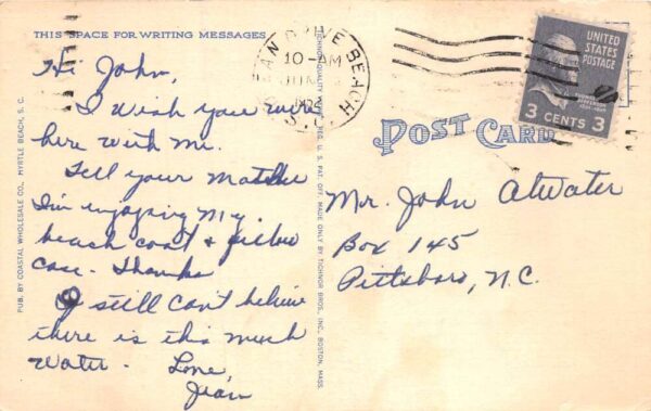 Ocean Drive South Carolina Greetings Large Letter Linen Vintage Postcard AA70966 - Image 2
