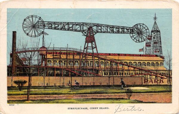 Coney Island New York Steeplechase Roller Coaster Vintage Postcard AA70983