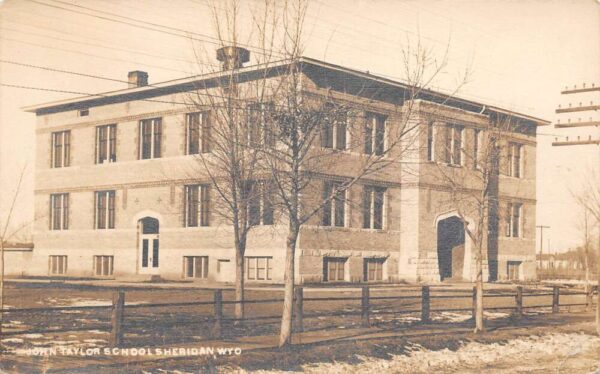 Sheridan Wyoming John Taylor School, Real Photo Vintage Postcard U10244