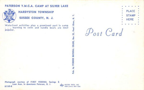 Hardyston Township New Jersey Paterson Y.M.C.A. Camp, Silver Lake, Chrome PC U10253 - Image 2