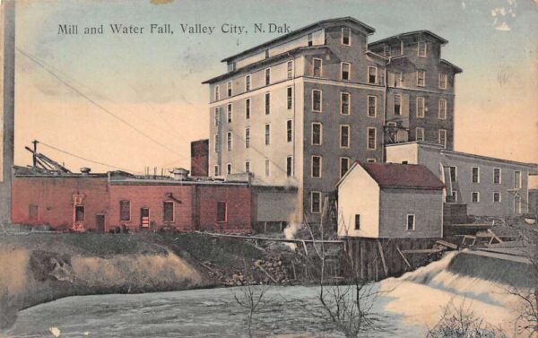 Valley City North Dakota Mill & Water Fall, Color Lithograph PC U10274