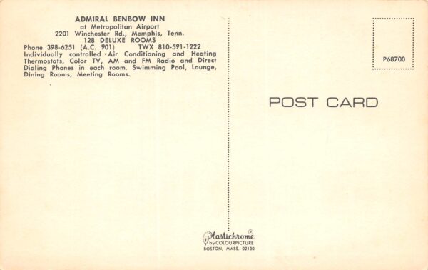 Memphis Tennessee Admiral Benbow Inn, Multi-View Chrome Vintage Postcard U10289 - Image 2