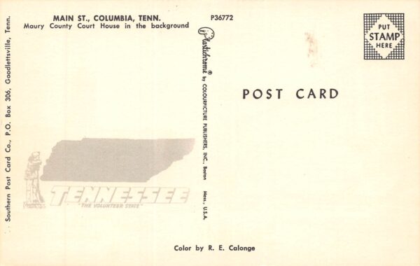 Columbia Tennessee Main Street, J.C. Penney Co. Vintage Postcard U10292 - Image 2