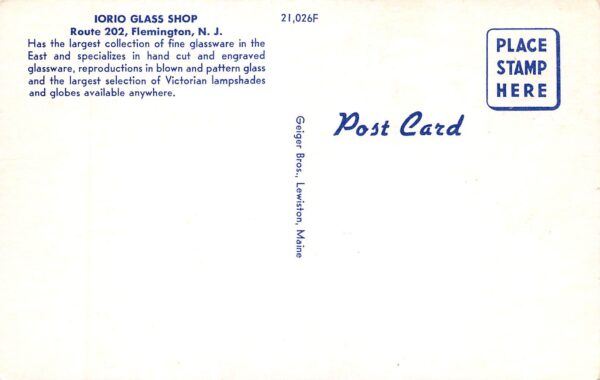 Flemington New Jersey Iorio Glass Shop, Photochrome Vintage Postcard U10323 - Image 2
