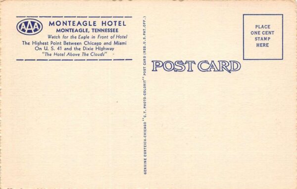 Monteagle Tennessee Monteagle Hotel, Color Linen Vintage Postcard U10342 - Image 2