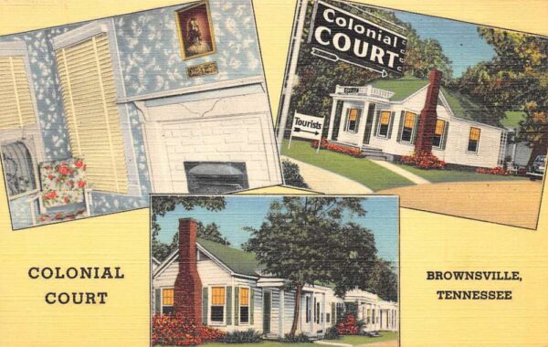 Brownsville Tennessee Colonial Court Motel, Multi-View Linen Vintage PC U10349