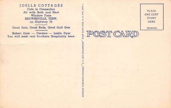 Brownsville Tennessee Joella Cottages, Multi-View Linen Vintage Postcard U10350 - Image 2