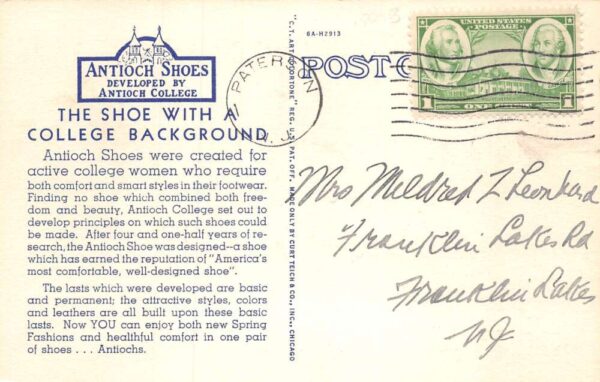 Petterson New Jersey Metz Antiochs Ladies Shoes Advertising Postcard AA71076 - Image 2
