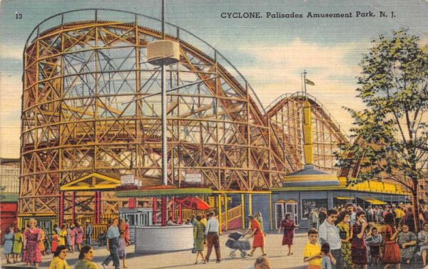 Palisades New Jersey Amusement Park Cyclone Roller Coaster Postcard AA71077