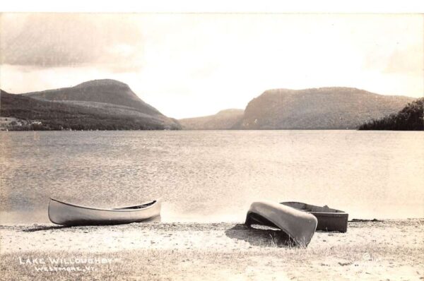 Westmore New York Lake Willoughby Canoes on Beach Real Photo Postcard AA71096