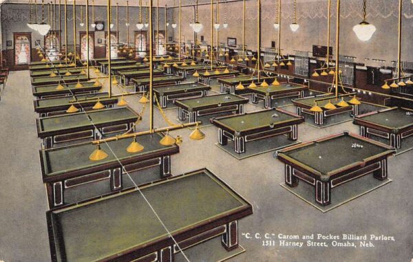 Omaha Nebraska Carom & Pocket Billiard Parlors, Color Lithograph PC U10544
