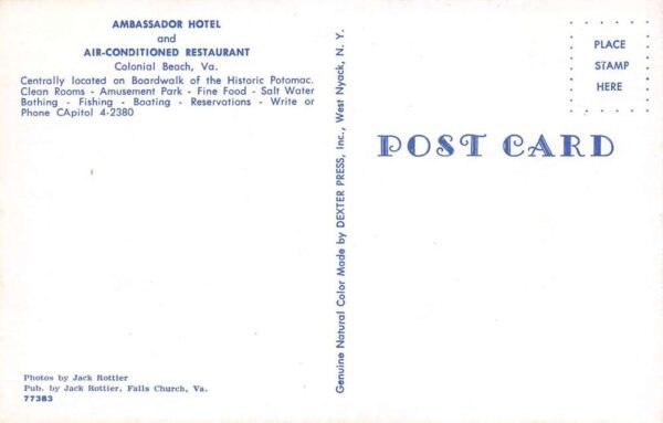 Colonial Beach Virginia Ambassador Hotel & Restaurant, Multi-View PC U10555 - Image 2