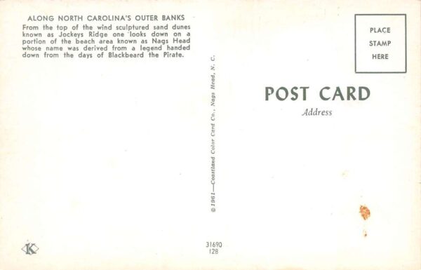 Outer Banks North Carolina Jockeys Ridge Sand Dunes, Nags Head, Postcard U10586 - Image 2