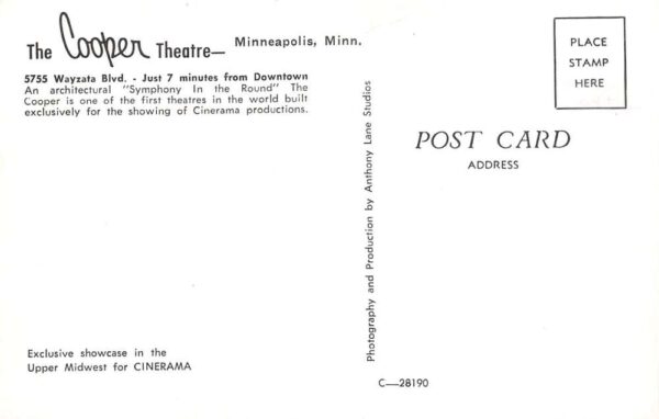 Minneapolis Minnesota The Cooper Theatre, Photochrome Vintage Postcard U10590 - Image 2