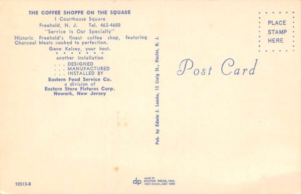 Freehold New Jersey Coffee Shop On The Square, Coca Cola Soda Fountain PC U10604 - Image 2