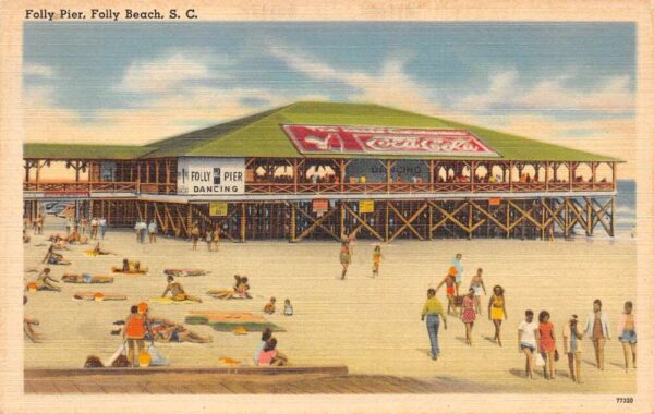 Folly Beach South Carolina Folly Pier Coke Sign Vintage Postcard AA71200