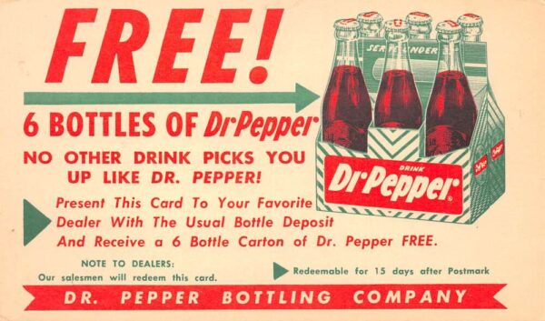 Dr Pepper Coupon Adv 2 Cent Postal Vintage Postcard AA71201