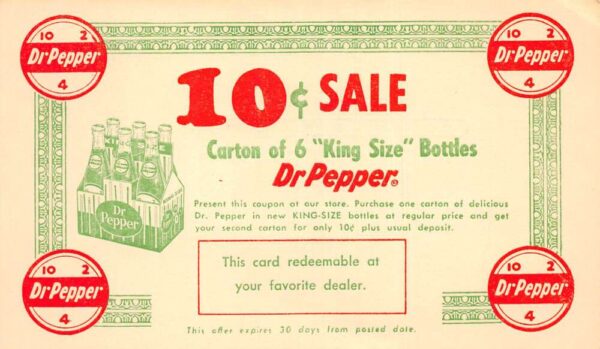 Dr Pepper King Size Bottles Coupon Adv 3 Cent Postal Vintage Postcard AA71202