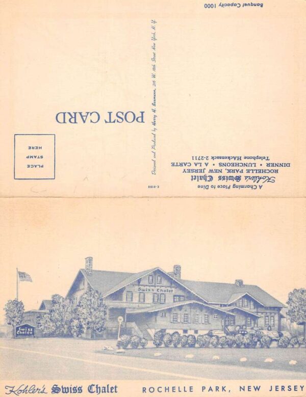 Rochelle Park New Jersey Kohler's Swiss Chalet Fold Out Map Postcard AA71217