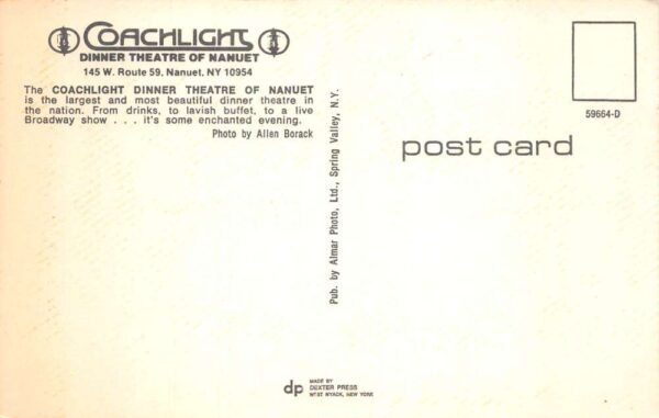 Nanuet New York Coachlight Dinner Theatre Interior Vintage Postcard AA71242 - Image 2