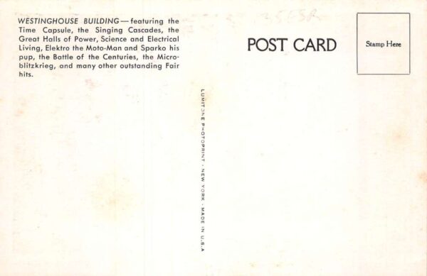 1939 New York Worlds Fair Westinghouse Building Vintage Postcard AA71244 - Image 2