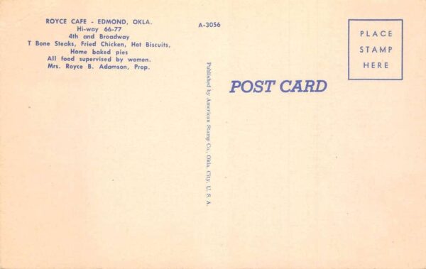 Edmond Oklahoma Royce Cafe and Mural Room Vintage Postcard AA71260 - Image 2