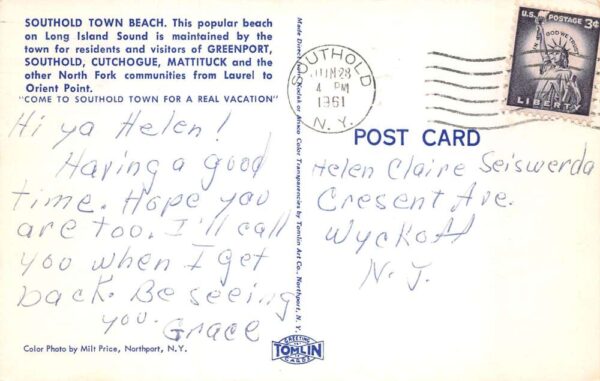 Southold New York Town Beach Vintage Postcard AA71309 - Image 2