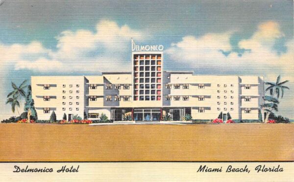 Miami Beach Florida Delmonico Hotel Linen Vintage Postcard AA71316