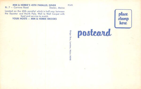 Dexter Maine Mim and Herbie's 45th Parallel Diner Vintage Postcard AA71348 - Image 2