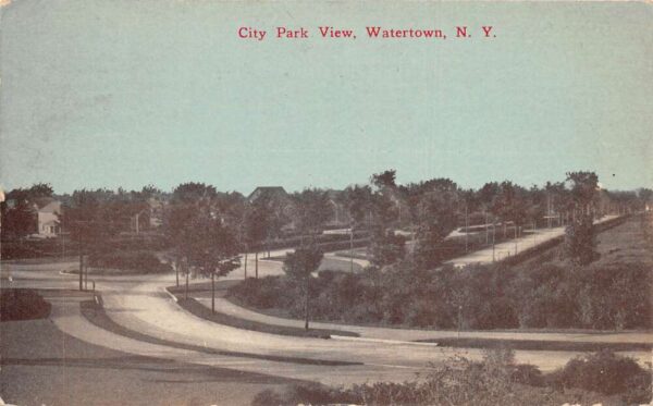 Watertown New York City Park View, Sky Tinted Vintage Postcard U10679