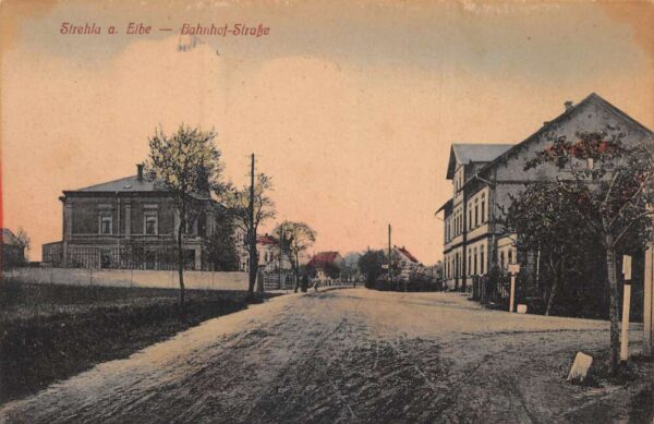 Strehla Germany Train Station Street Scene Vintage Postcard AA71476