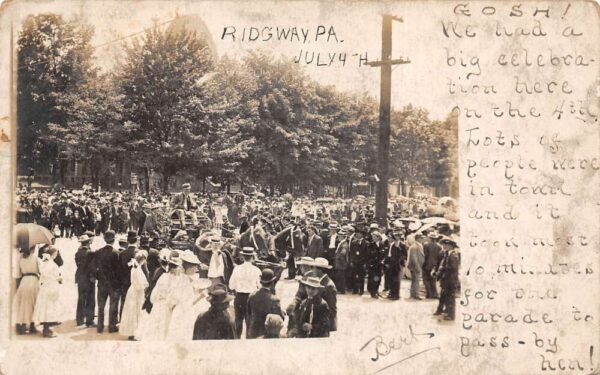 Ridgway Pennsylvania July 4th Parade Real Photo Vintage Postcard AA71495