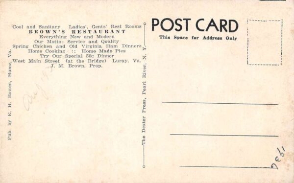 Luray Virginia Brown's Restaurant, Interior, Photo Print Vintage Postcard U10840 - Image 2