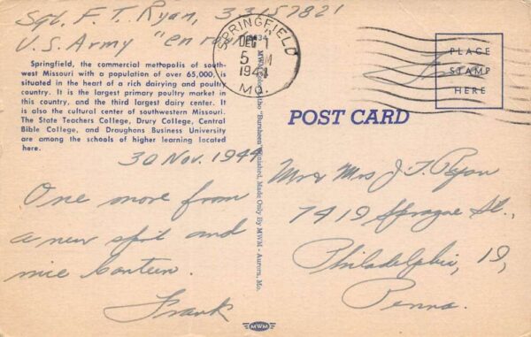 Springfield Missouri War Dad's Canteen, Multi-View Linen Vintage Postcard U10844 - Image 2