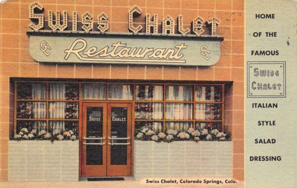 Colorado Springs Colorado Swiss Chalet Restaurant, Color Linen Postcard U10847